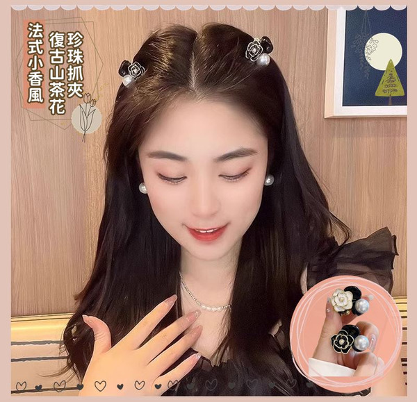 FB-6144 法式復古山茶花珍珠抓夾 (一組5入)