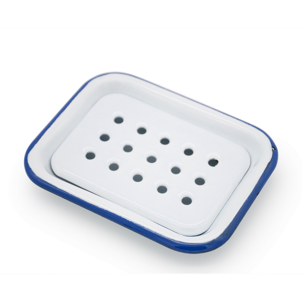 復古琺瑯肥皂盤 藍白色