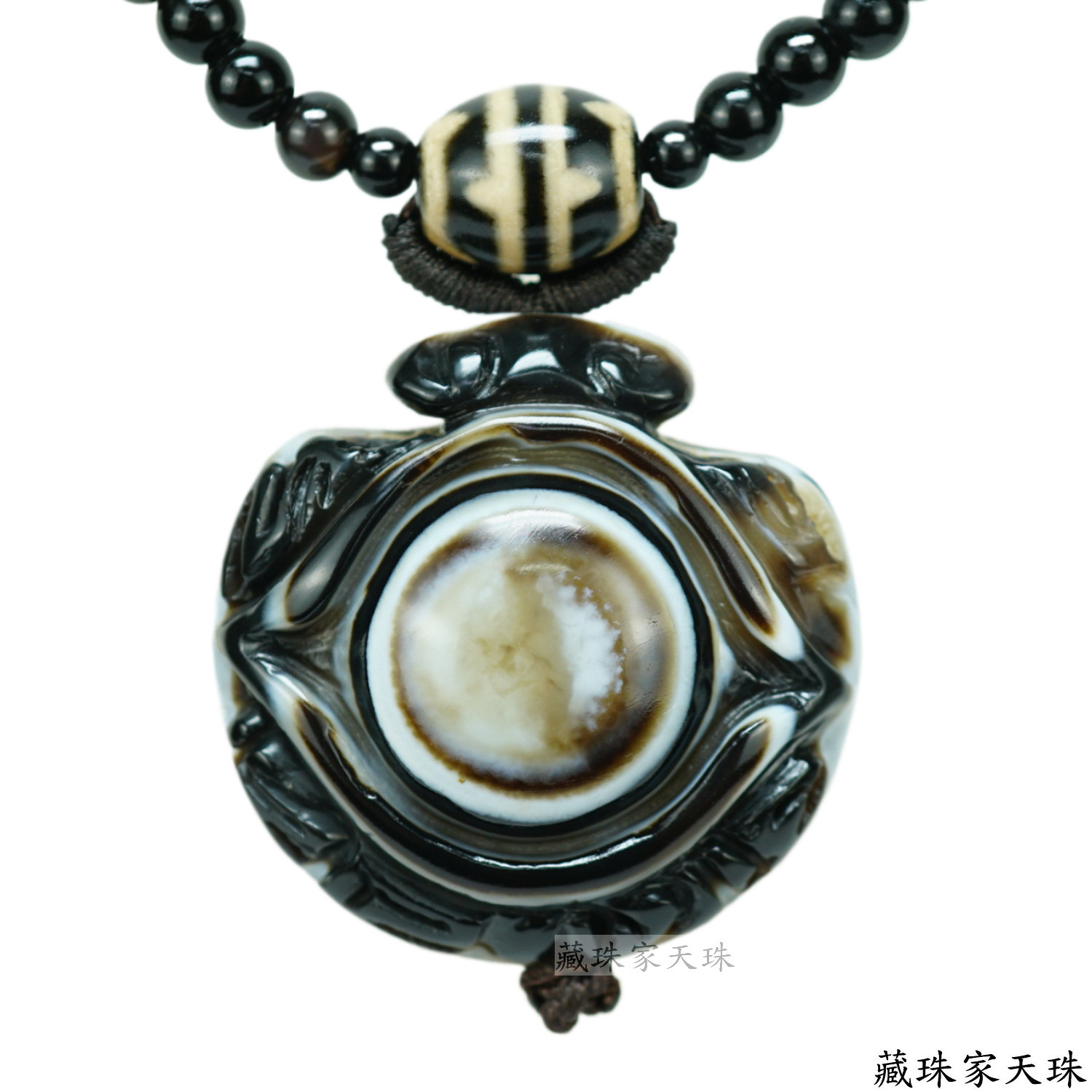 藏珠家天珠》精品38mm財咒兩眼天眼天珠項鍊藏珠家天珠