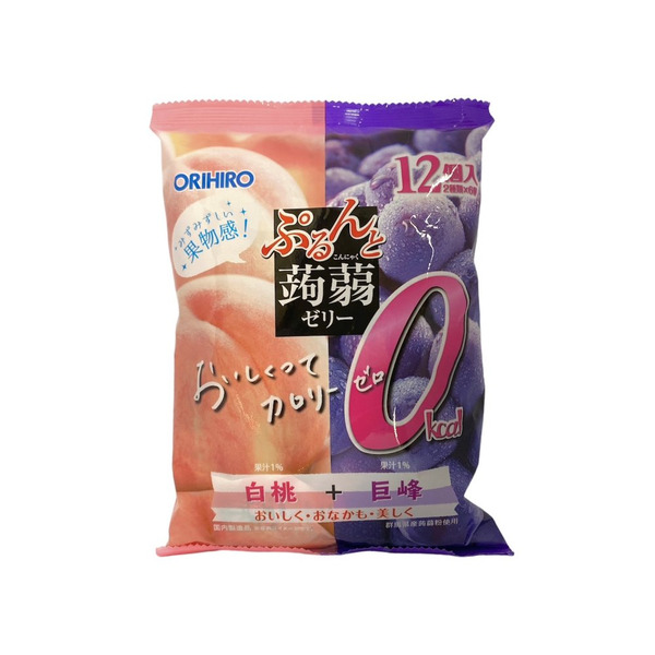 ORIHIRO蒟蒻吸吸０卡果凍 白桃+巨峰葡萄 12個