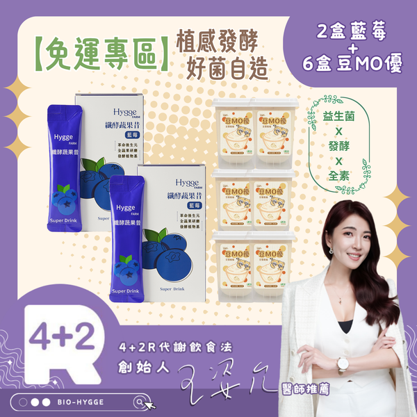 【4+2R專區】免運優惠組  2盒藍莓纖酵蔬果昔＋6盒豆漿優格