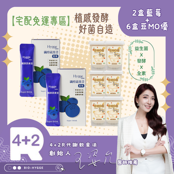 【4+2R專區】免運優惠組  2盒藍莓纖酵蔬果昔＋6盒豆漿優格