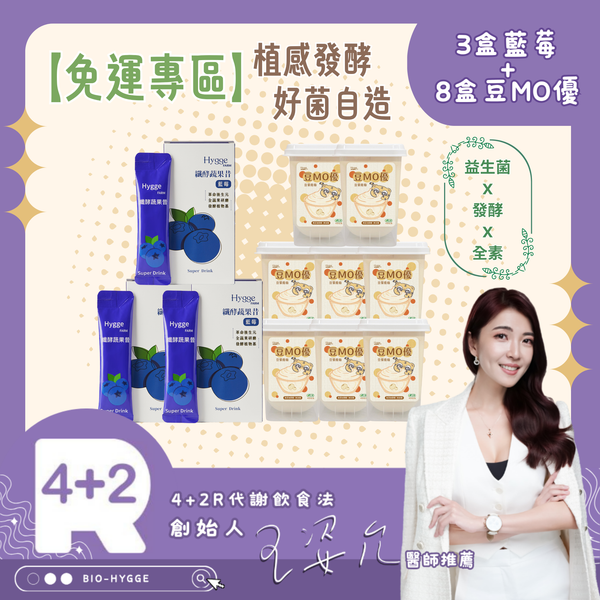 【4+2R專區】免運優惠組  3盒藍莓纖酵蔬果昔＋8盒豆漿優格