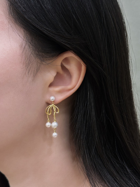 緞帶蝴蝶結珍珠耳環