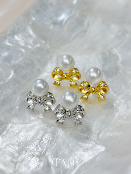 蝴蝶結珍珠耳環