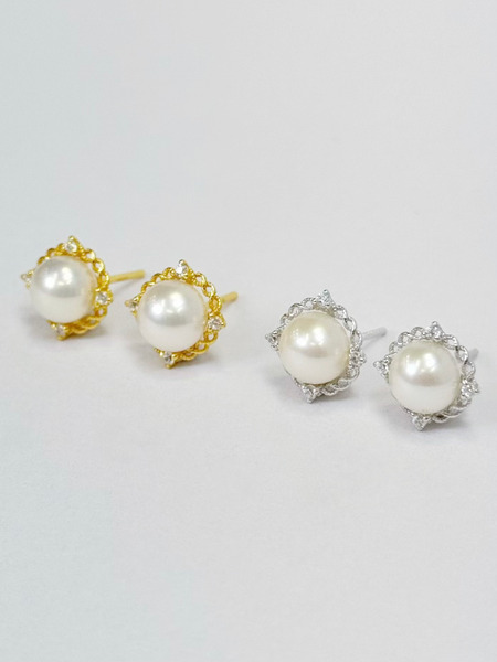 菱形蕾絲珍珠耳環