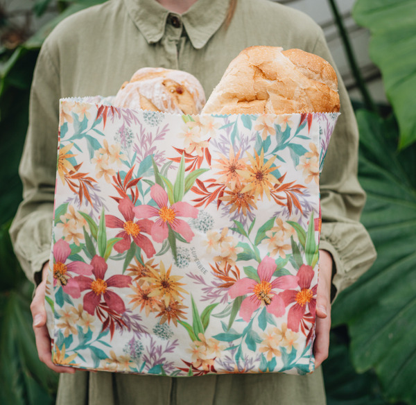 SuperBee 2026 新款 Floral 花卉系列蜂蠟保鮮袋：S M L 三尺寸可選、外帶食物袋、麵包蔬果保鮮、取代一次性塑膠袋環保選物