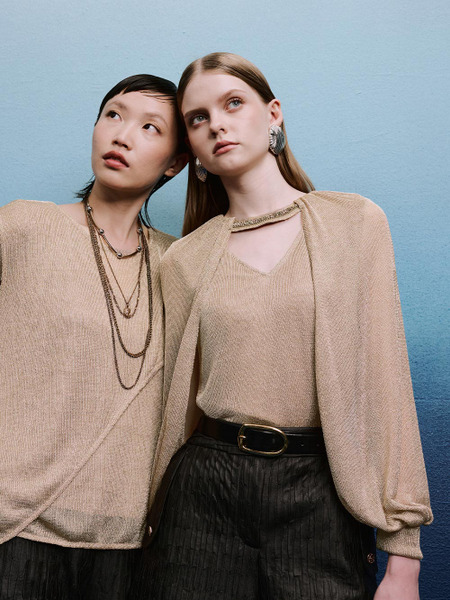 金色針織長袖上衣