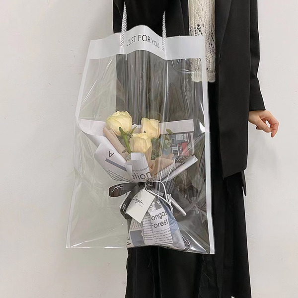 【531禮物網】(1入) 網紅 魔邊透明手提袋/花材/乾燥花/花束包裝/韓式包裝/透明袋/鮮花包裝/情人節/禮物袋