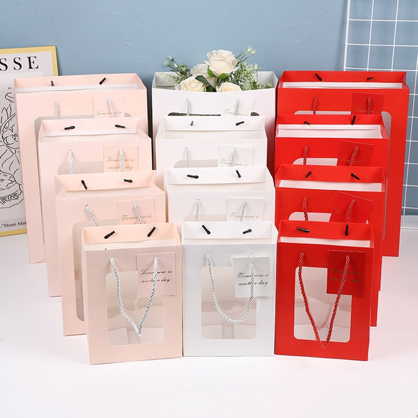 【531禮物網】(1入)開窗手提袋 透明提袋 禮盒袋 禮品包裝袋 花束手提袋 手提紙袋 紙袋 花束提袋 禮物袋