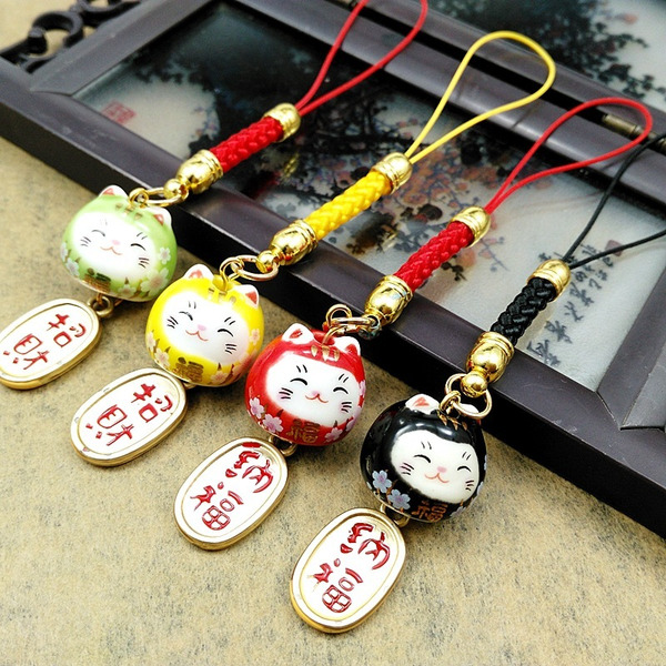 【531禮物網】陶瓷招財貓掛飾 日系新年可愛轉運招財貓手機鏈 鑰匙圈 掛繩 隨身飾品 手機掛飾 掛件 吊飾 手機 裝飾