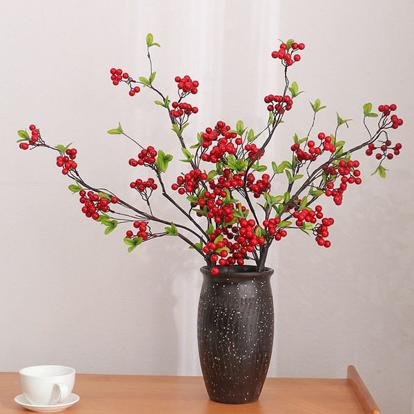 【531禮物網】紅果+帶葉紅果 金色仿真花 新春福桶 抱抱桶 龍年福筒 龍年抱抱筒 冬青 發財果 新年福桶