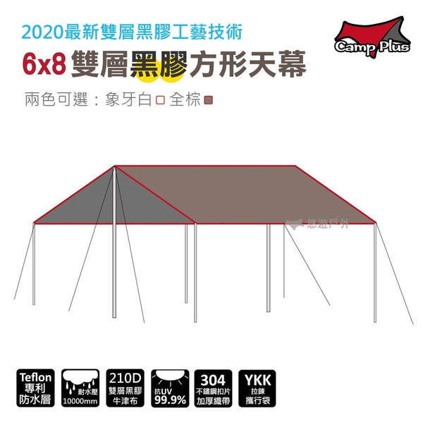 【Camp Plus】6x8雙層黑膠方形天幕 2020全新雙層黑膠工藝技術 天幕 露營  帳篷 悠遊戶外