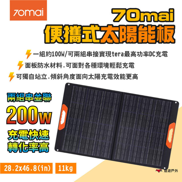 【70mai】便攜式太陽能板 110W 串接使用 獨立站立 隨時發電 折疊攜帶 露營 悠遊戶外