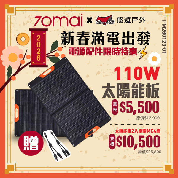 【70mai】便攜式太陽能板 110W 串接使用 獨立站立 隨時發電 折疊攜帶 露營 悠遊戶外