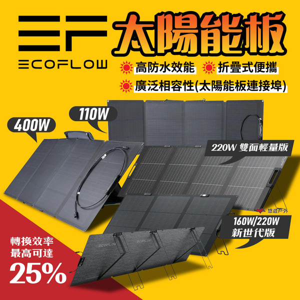 【EcoFlow】400W/220W/160W/110W 太陽能板 新世代版 雙面輕量 充電板 應急電源 露營 悠遊戶外