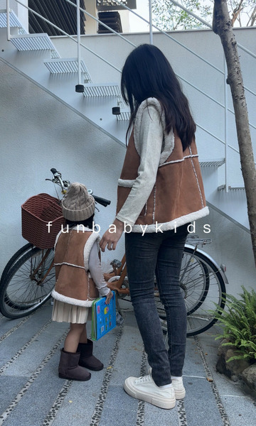 親子裝羊羔毛保暖兒童背心
