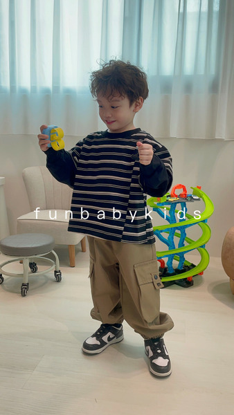 帥氣假兩件條紋長袖上衣