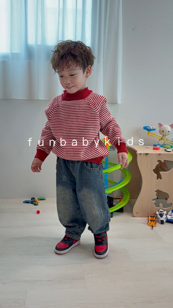 卷邊高領紅條紋針織上衣