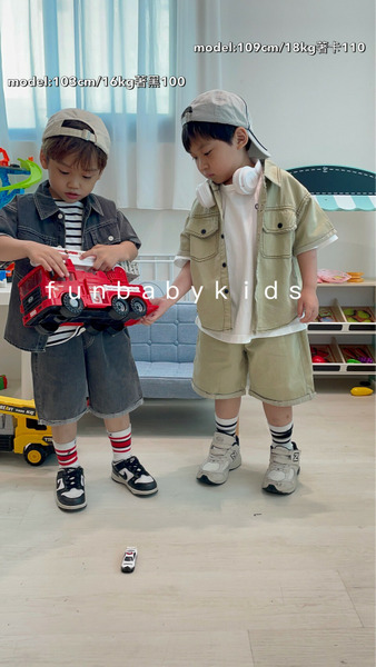 軟料帥氣兩色工裝套裝(版型寬鬆)