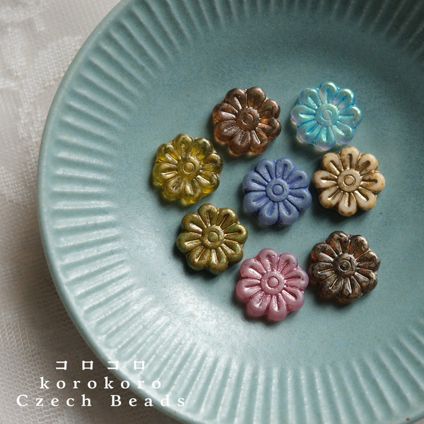 捷克珠 ౨ৎ korokoro  雛菊 小花 玻璃珠 18mm