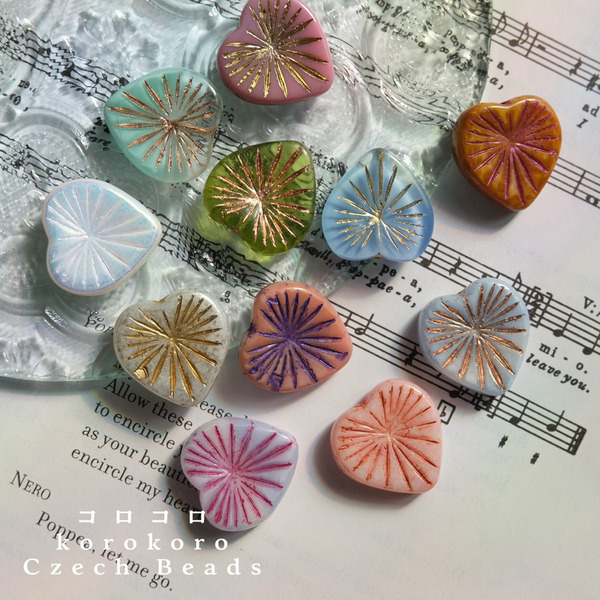捷克珠 ౨ৎ korokoro 愛心奇異果 愛心 捷克珠 玻璃珠 18mm