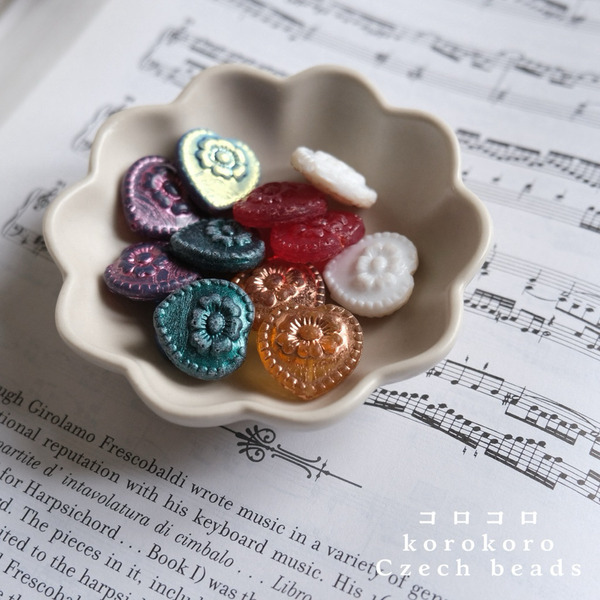 捷克珠 ౨ৎ korokoro 愛心玫瑰 玻璃珠 17mm