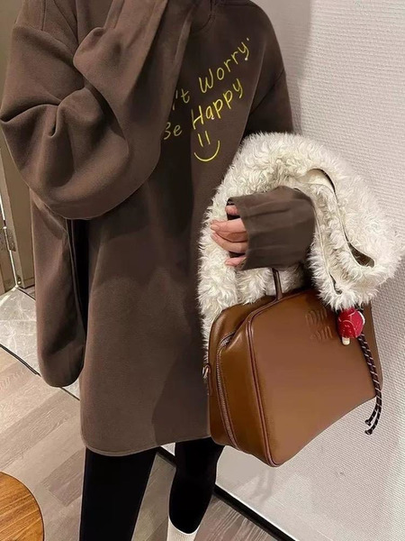 181363簡約字母微笑磨毛德絨長袖衣