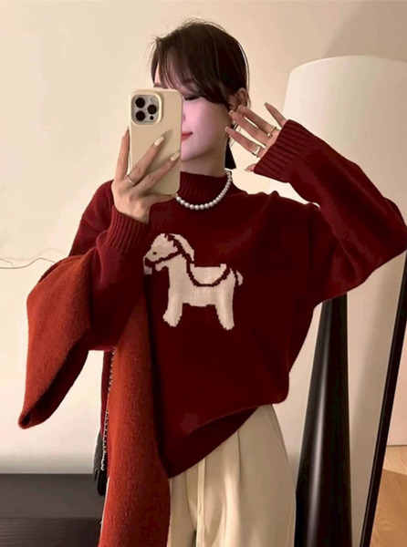 23419馬上好運配色小馬針織