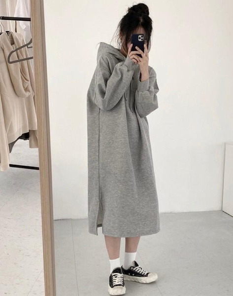 2923076簡約慵懶風連帽側開岔長洋
