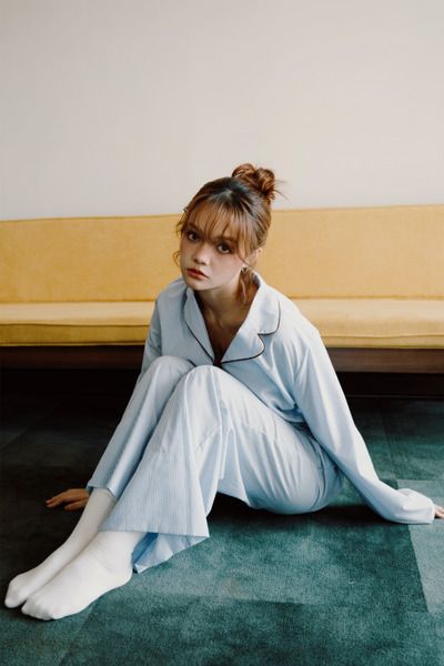 慵懶沙發藍條紋睡衣 - 長褲系列