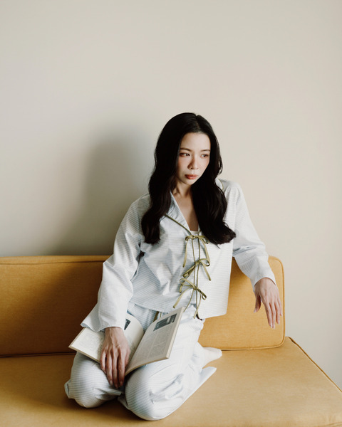 慵懶沙發藍格紋睡衣 - 長褲系列