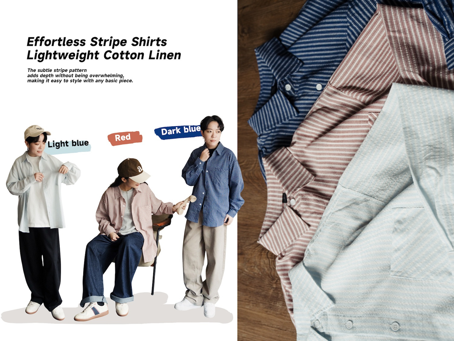 	棉麻觸感。直紋長袖襯衫/ 3色