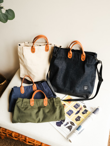 【 點子包 icleaXbag 】簡約L號真皮帆布購物袋。可拆式背帶 / 4色