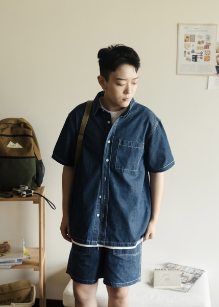 Denim Day! 車線丹寧短袖襯衫