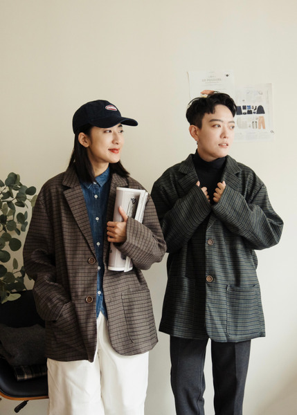 小英倫。休閒格紋西裝外套 / 2色