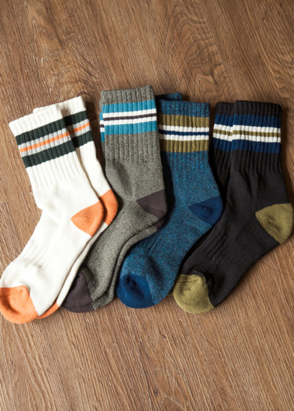 夏卡爾拼色。毛巾底條紋襪 / 4色