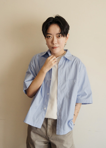 夏日簡約直紋。BOXY五分袖襯衫 / 2色