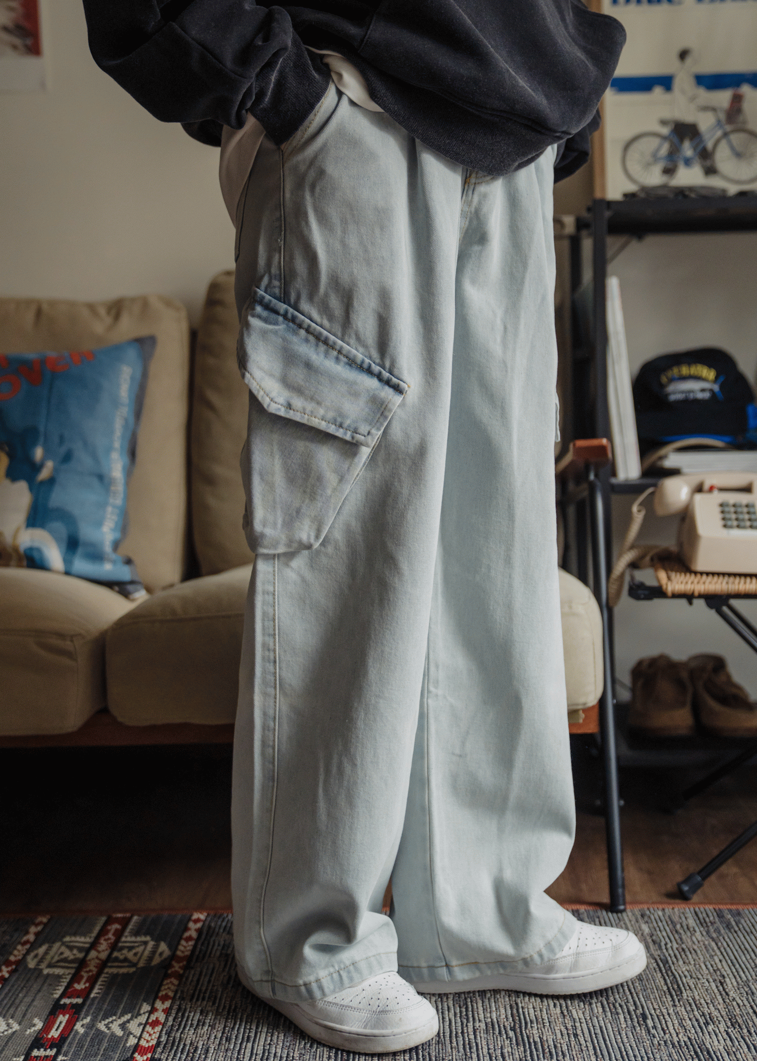 單車旅行。工作口袋丹寧寬褲/ 2色