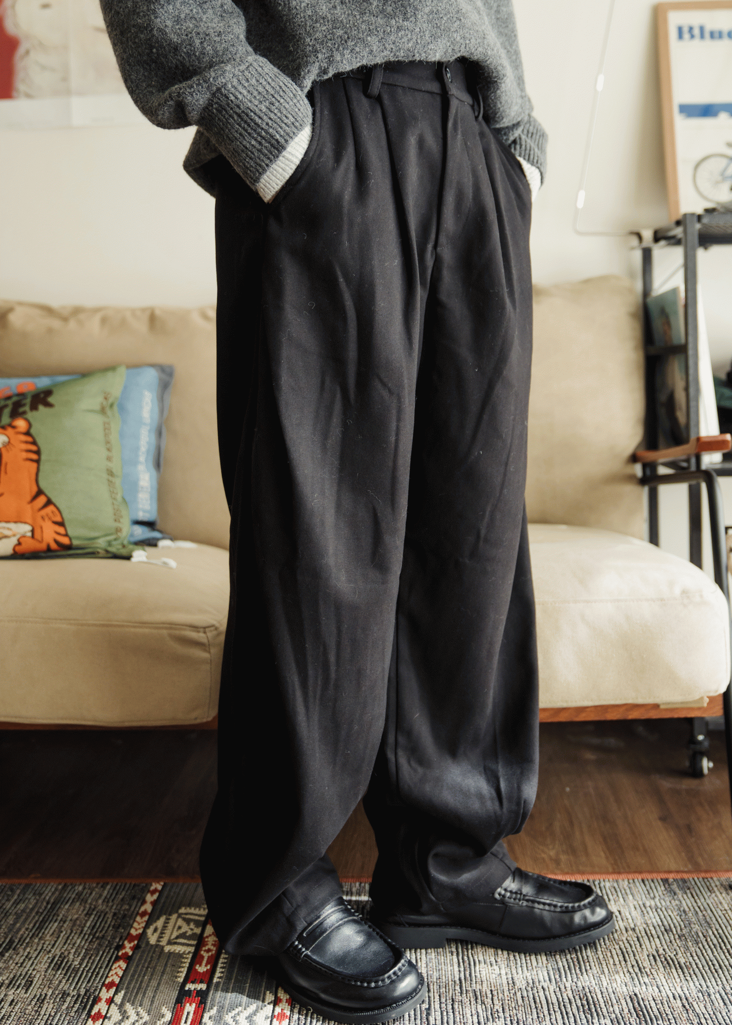 立體剪裁。磨毛觸感西裝寬褲/ 2色