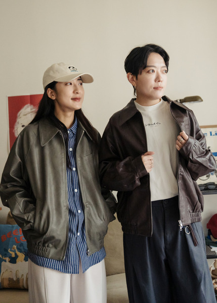 【 Korea 】小版霧面質感仿皮革夾克/ 2色