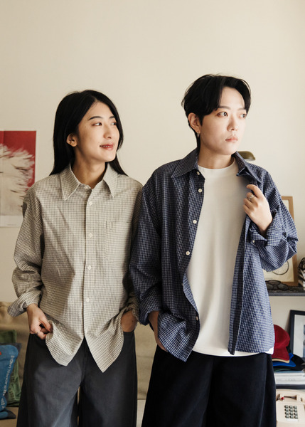 粗織觸感小格子長袖襯衫/ 2色