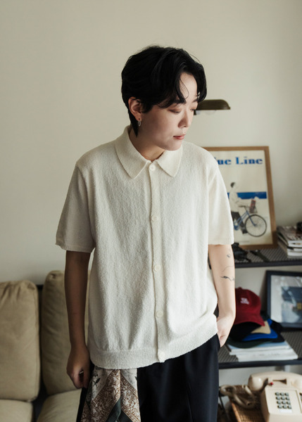 軟軟針織。小版短袖襯衫/ 2色