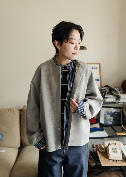 襯衫領拼接。棉織外套/ 2色