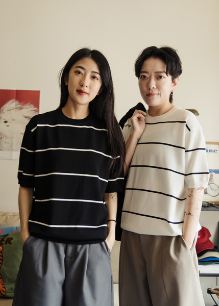 黑白線條。涼感針織短袖tee/ 2色