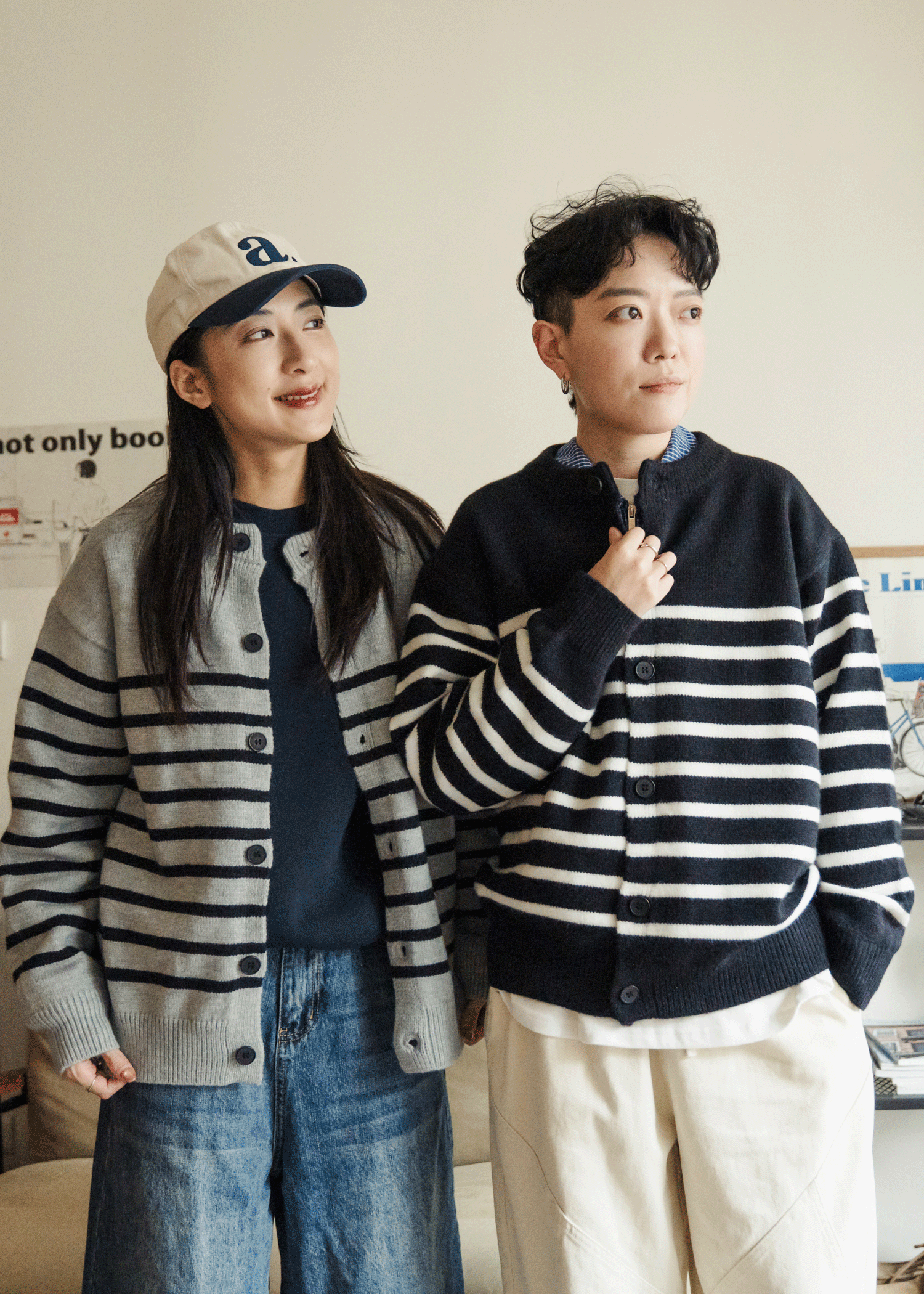 日雜風橫紋圓領針織外套 / 2色