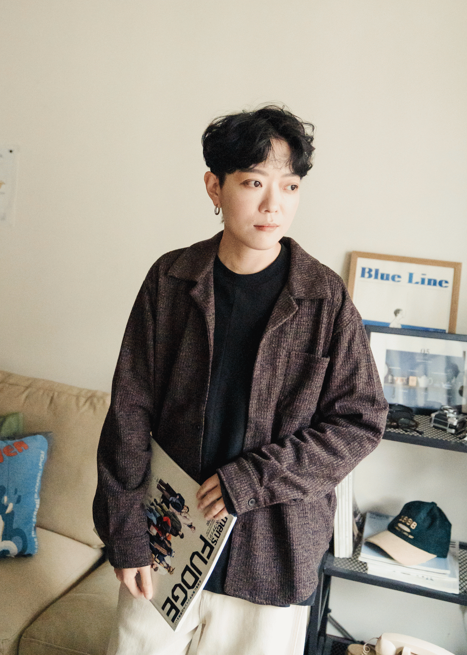 立體鬆餅織紋翻領長袖襯衫/ 3色