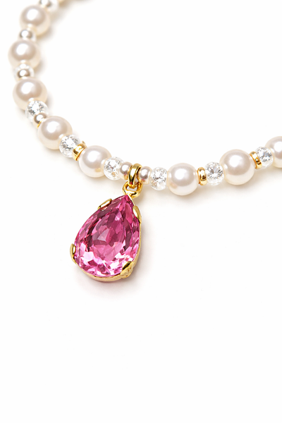 施華洛桃紅水晶晶透項鍊