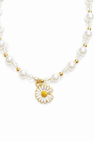 小雛菊設計款珍珠項鍊(白)
