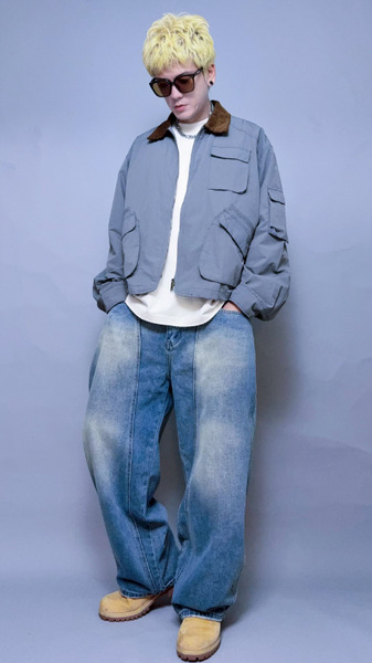 燈芯絨領短版飛行夾克